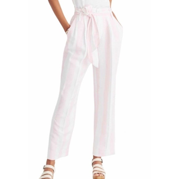 NWT MADEWELL Pink & White Striped Paperbag Pants